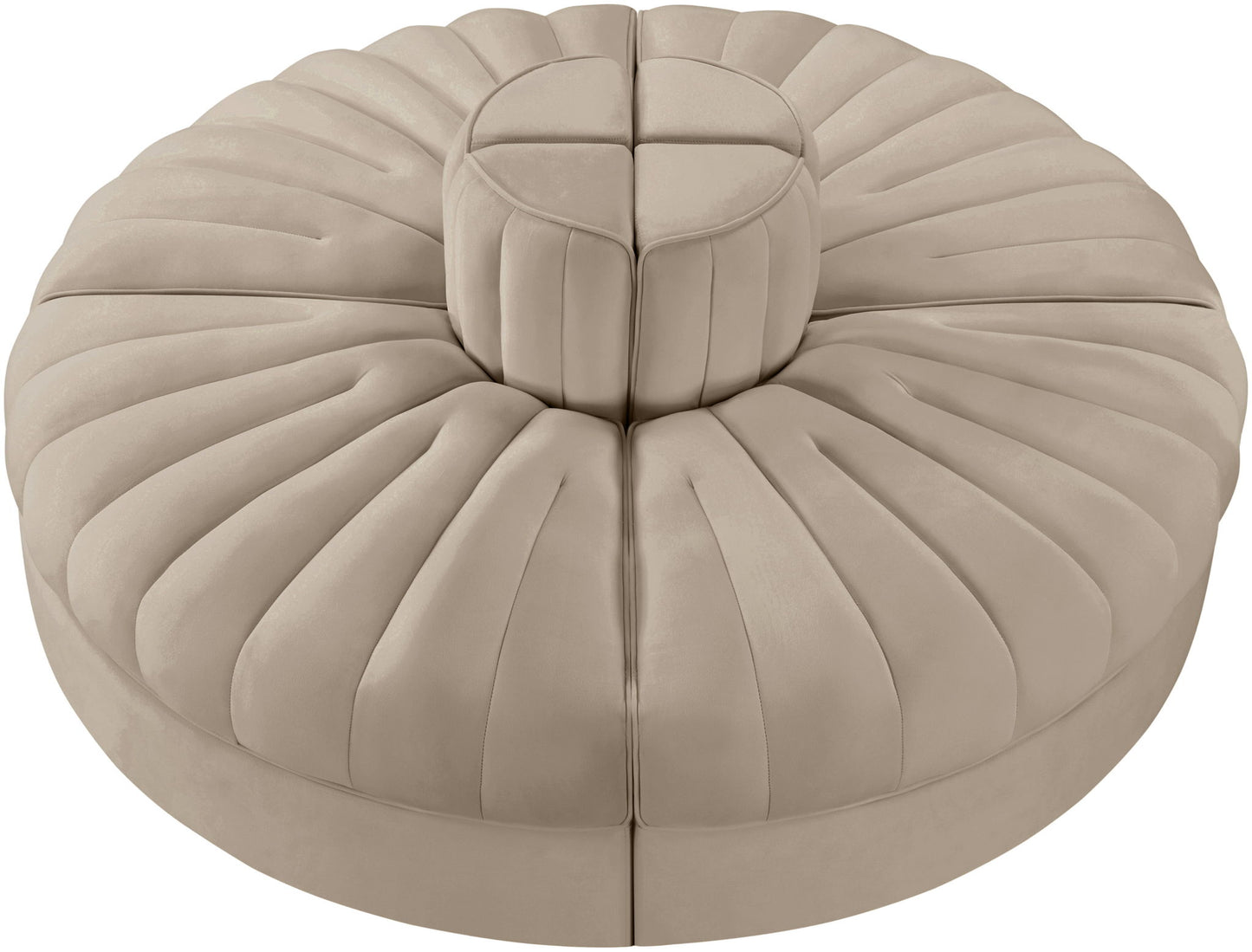 Rummi - Round Velvet Performance Fabric Upholstered 4 Piece Modular Sofa