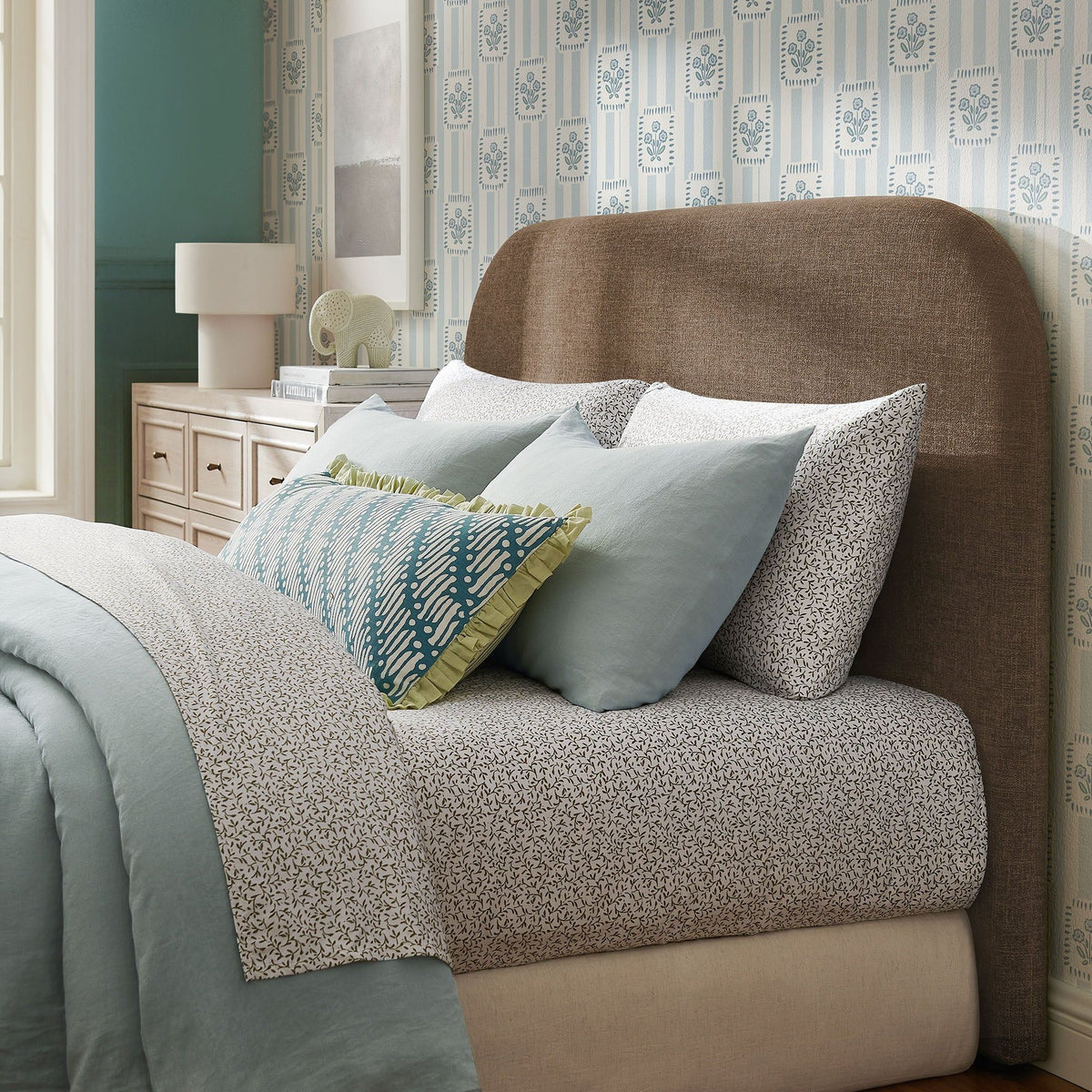 Keynote Queen Size Upholstered Fabric Headboard - Mocha
