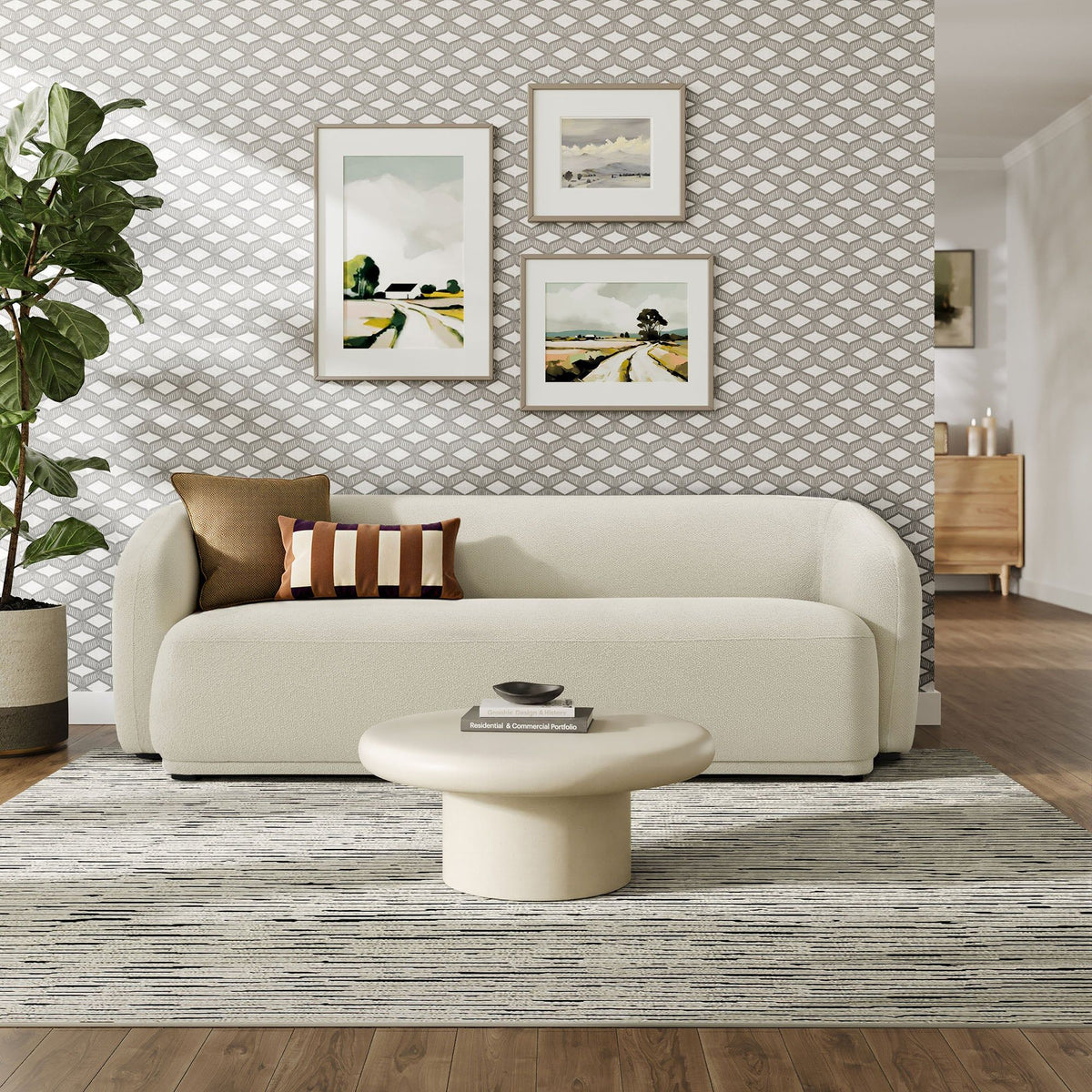 Monica 88 Inch Boucle Fabric Sofa - Cream