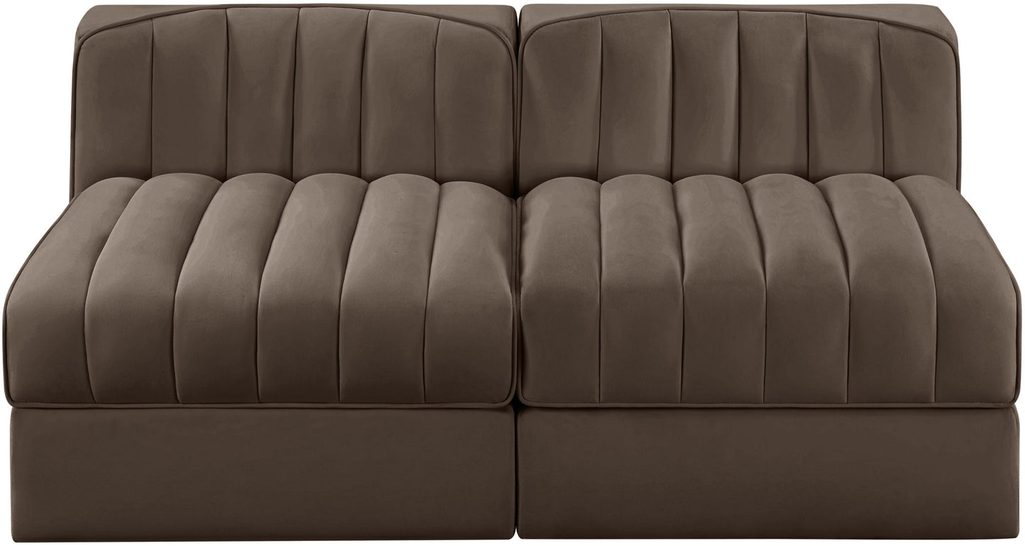 Rummi - Velvet Performance Fabric Upholstered 2 Piece Modular Armless Loveseat