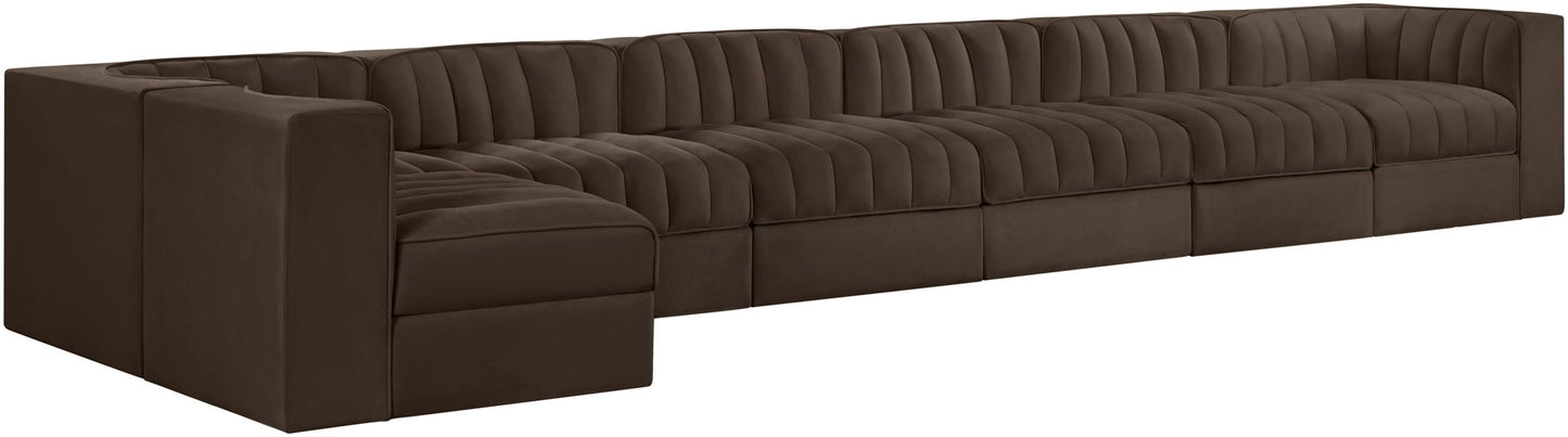 Rummi - Velvet Performance Fabric Upholstered 7 Piece Modular Sectional, L-Shaped (Right)