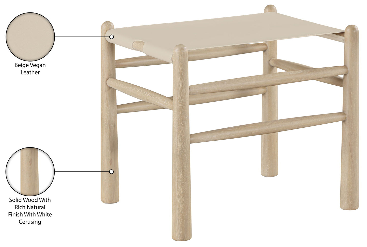 Santos - Faux Leather Upholstered Bench - Natural Frame