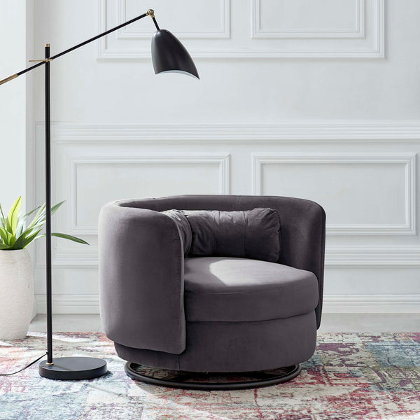 Relish Performance Velvet Swivel Chair - Black Gray