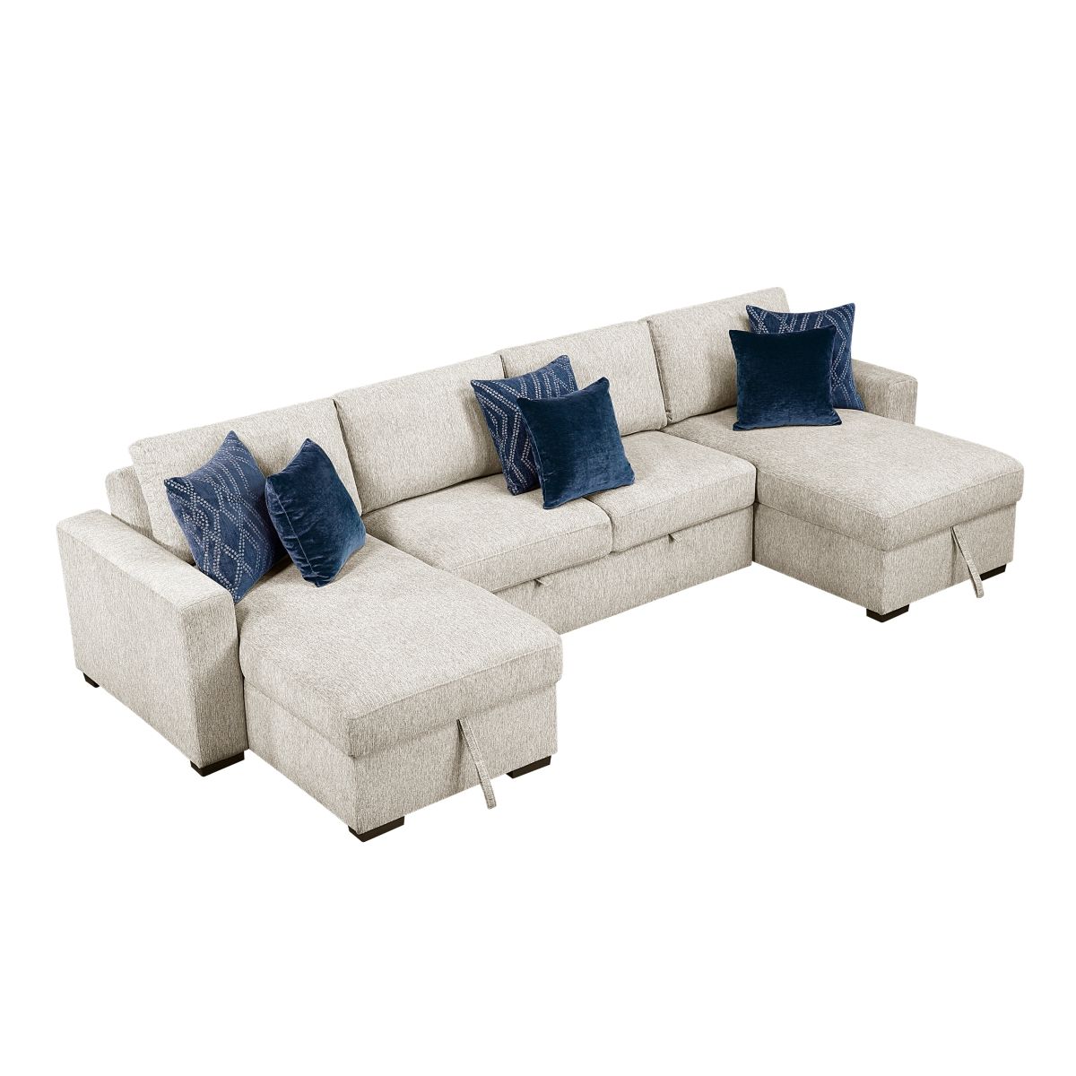 Isla 3-Piece Sectional with Reversible Chaises, Pull-out Bed and Hidden Storage, Click Motion Back