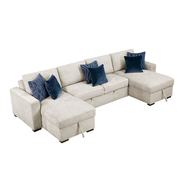 Isla 3-Piece Sectional with Reversible Chaises, Pull-out Bed and Hidden Storage, Click Motion Back