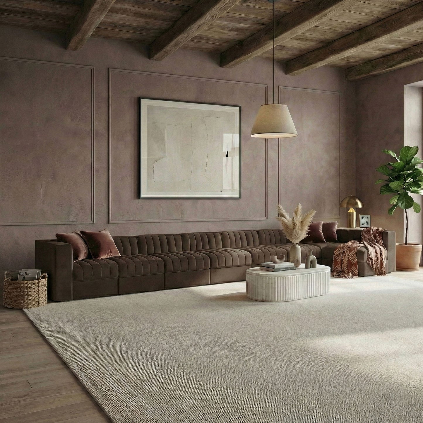 Rummi - Velvet Performance Fabric Upholstered 8 Piece Modular Sectional, L-Shaped (Right)