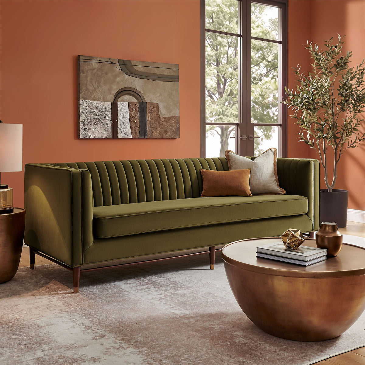 Devote 93 Inch Performance Velvet Channel Tufted Sofa - Cypress