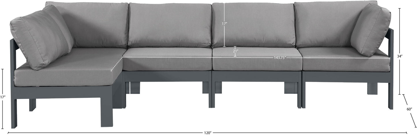 Nizuc - Outdoor Patio 5 Piece Modular Sectional With Gray Frame