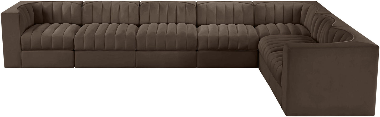 Rummi - Velvet Performance Fabric Upholstered 7 Piece Modular Sectional (With 3 Corner Chairs)