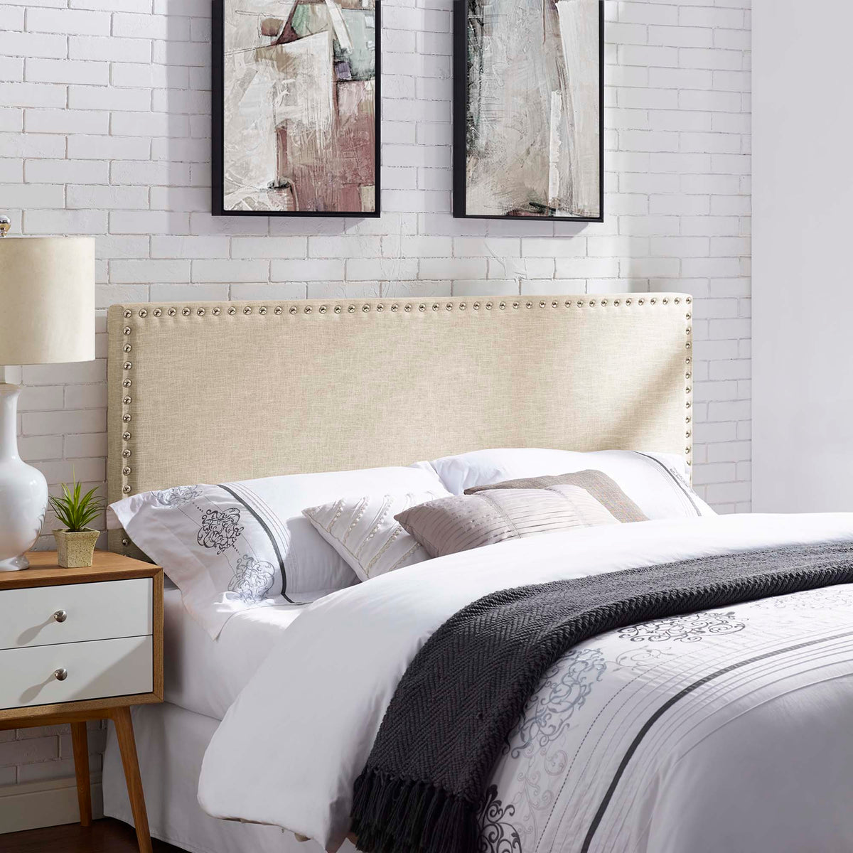 Phoebe Upholstered Fabric Headboard - Queen, Beige