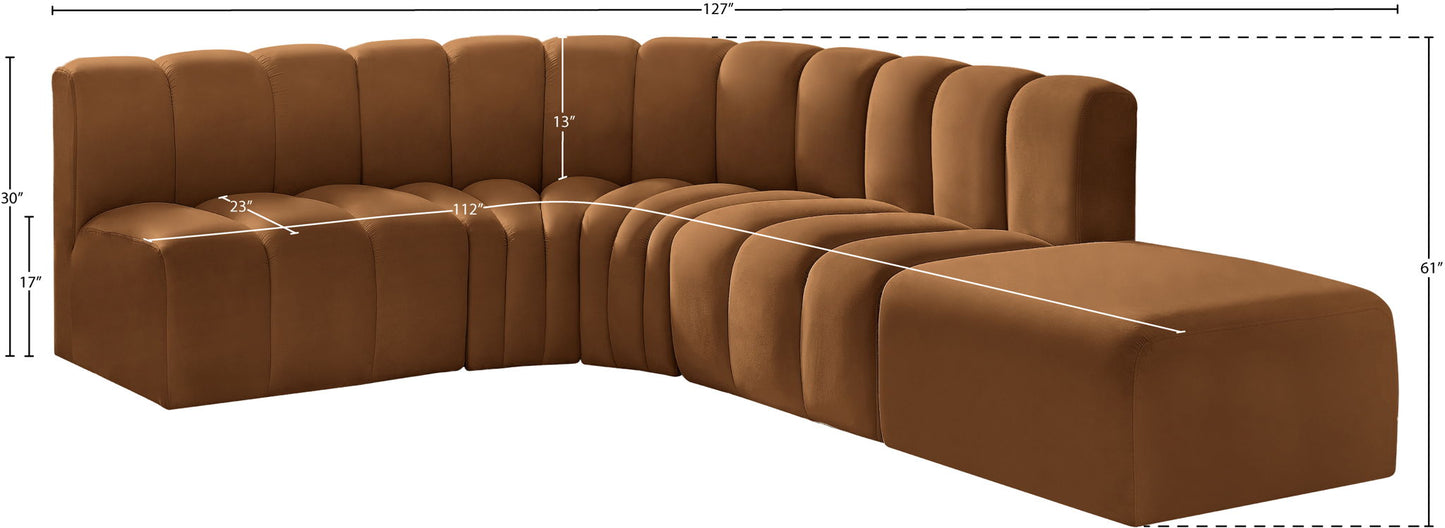 Arc - Velvet 5 Piece Corner Modular Sofa - Saddle