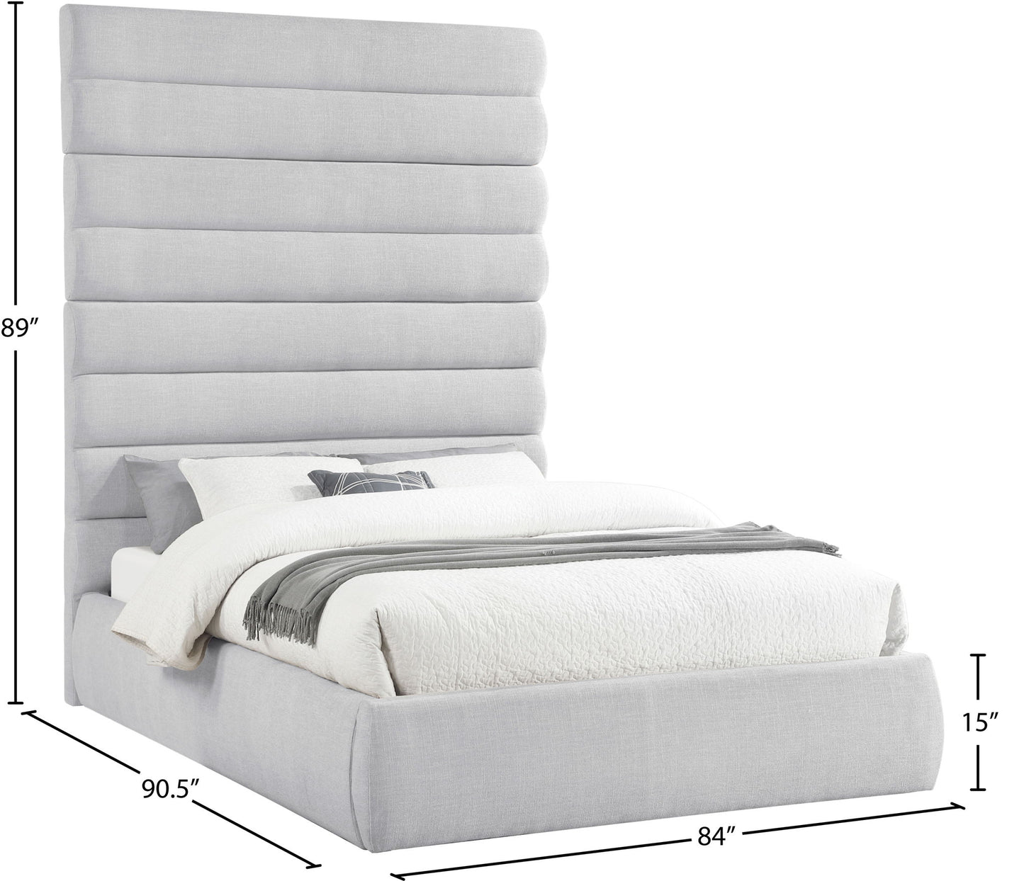 Adam - Linen Fabric Bed With 89" Headboard