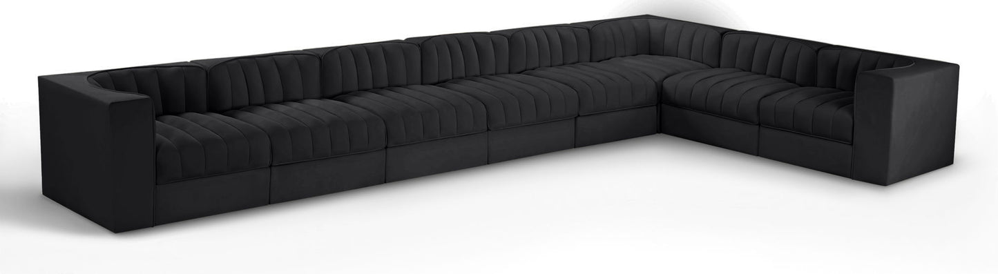 Rummi - Velvet Performance Fabric Upholstered 8 Piece Modular Sectional (With 3 Corner Chairs)