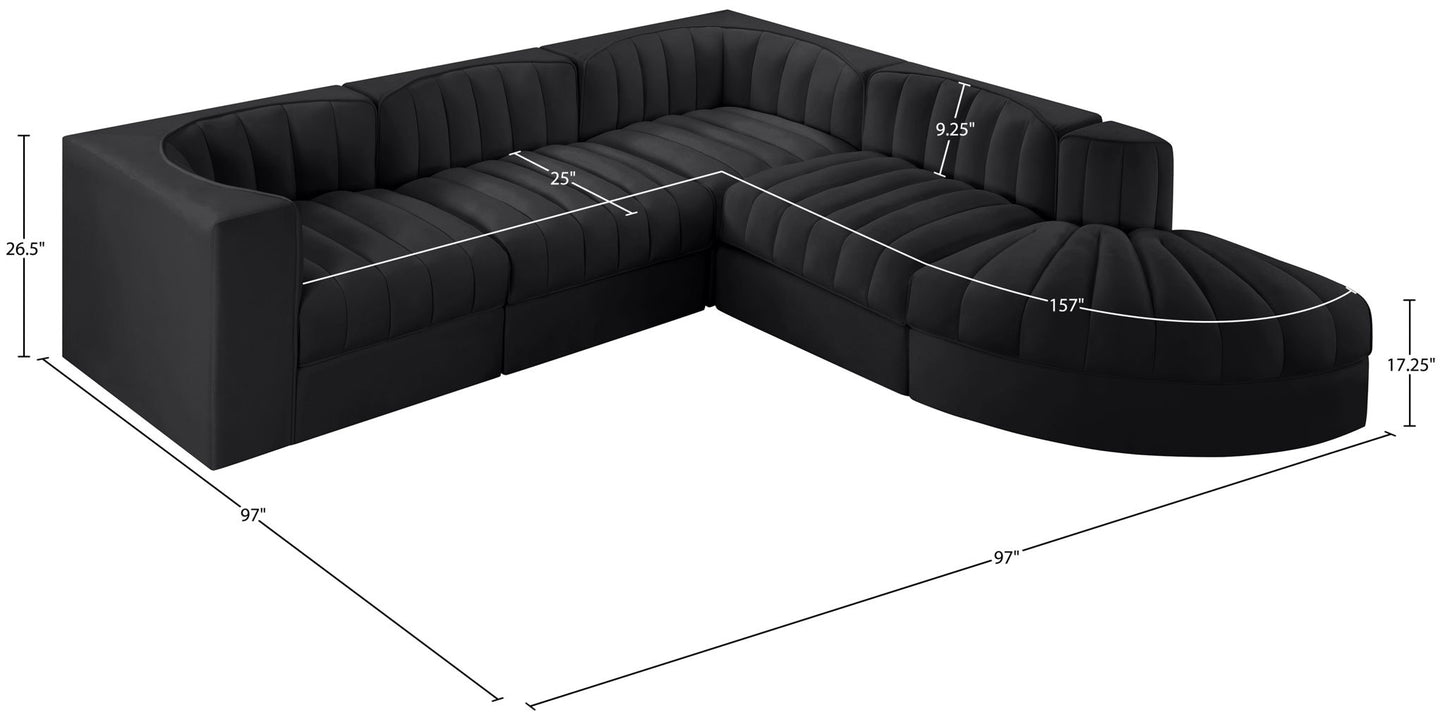 Rummi - Velvet Performance Fabric Upholstered 5 Piece Modular Sectional