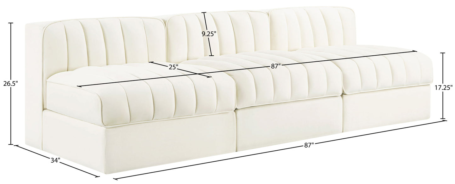 Rummi - Velvet Performance Fabric Upholstered 3 Piece Modular Armless Sofa