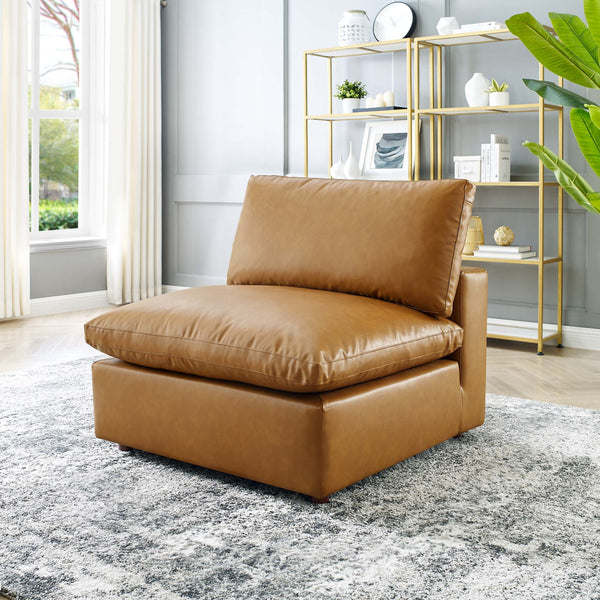 Commix Down Filled Overstuffed Vegan Leather Armless Chair - Tan
