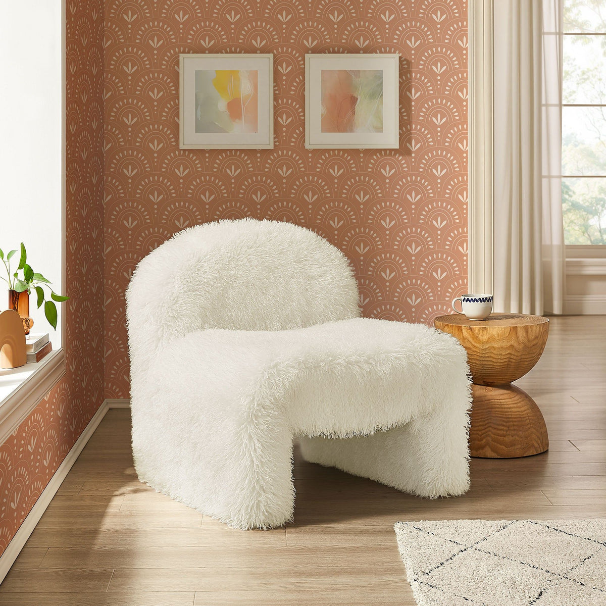 Mina Faux Fur Accent Chair - White
