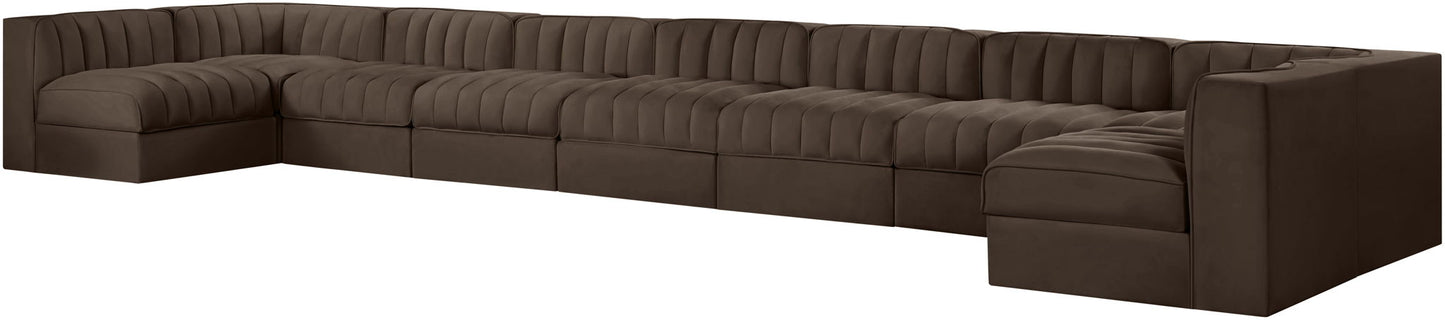 Rummi - Armless Velvet Performance Fabric Upholstered 9 Piece Modular Sectional