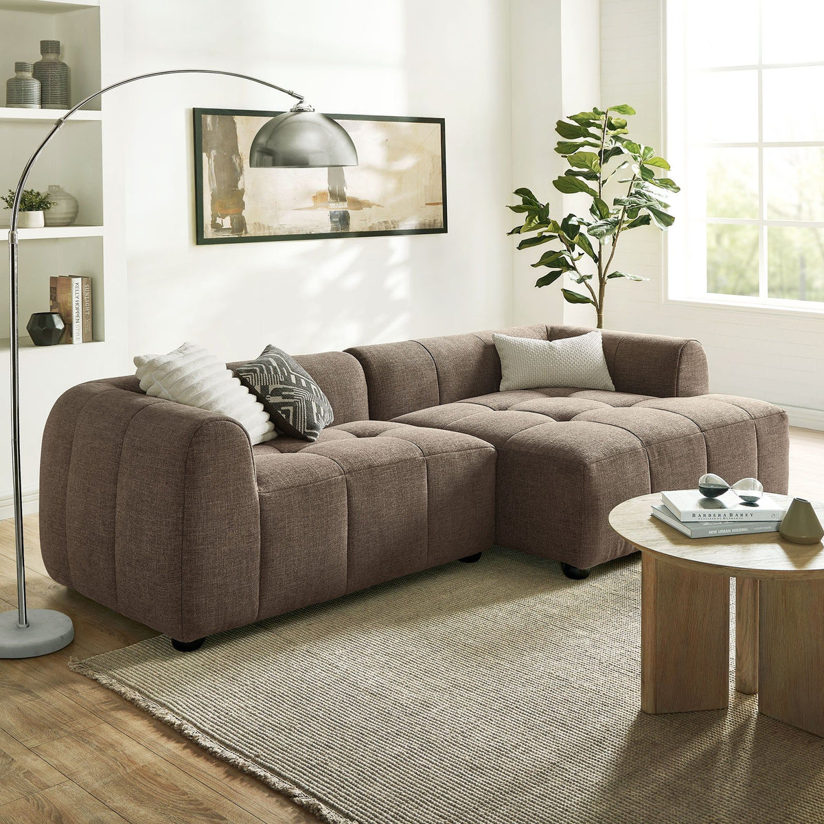 Liana Right-Facing Upholstered Fabric Modular Sofa with Chaise - Mocha