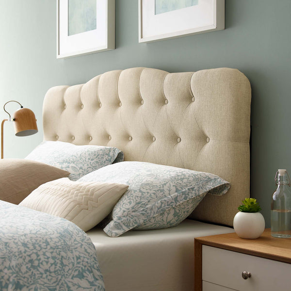 Annabel Diamond Tufted Upholstered Fabric Headboard - Queen, Beige