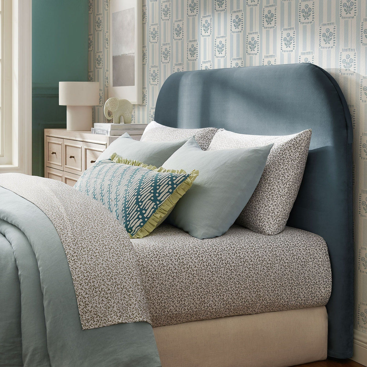 Keynote King Size Stain-Resistant Performance Velvet Headboard - Cadet Blue