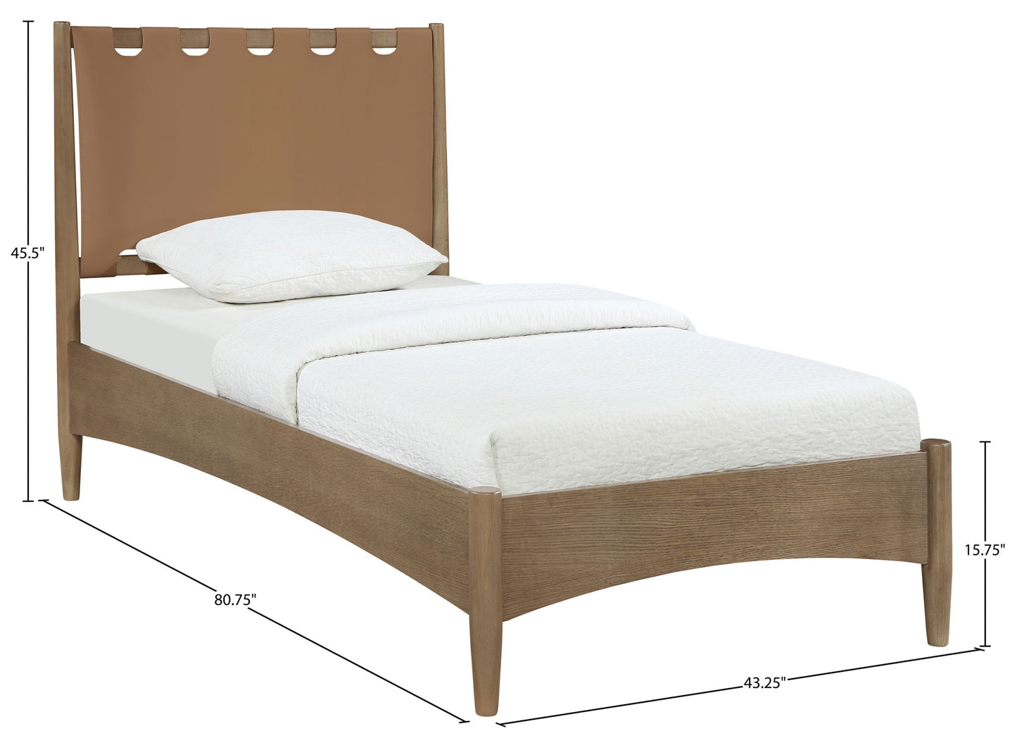 Santos - Vegan Leather Headboard And Wood Bed - Waxed Brown Frame