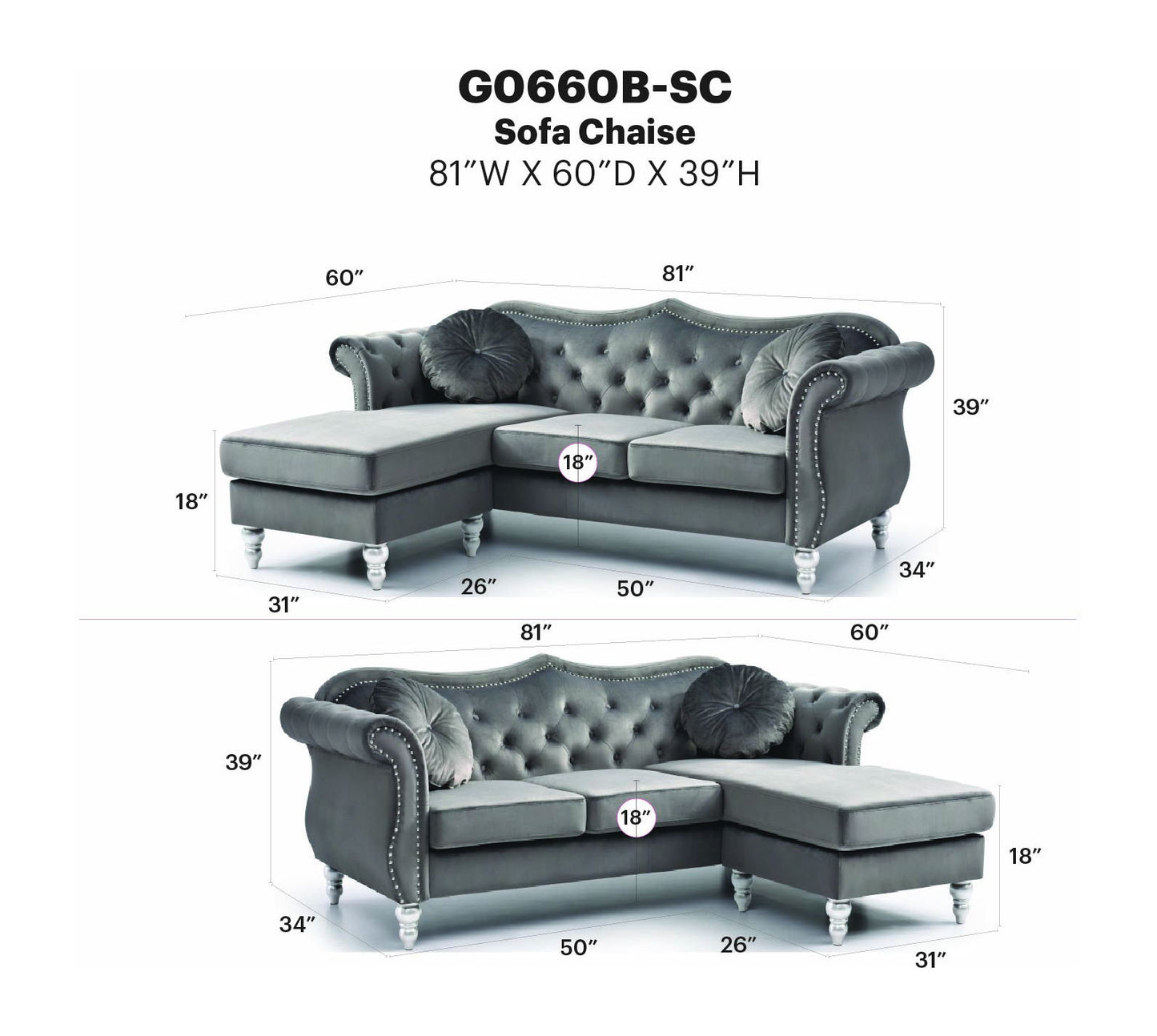 Glory Furniture - Hollywood - Sofa Chaise