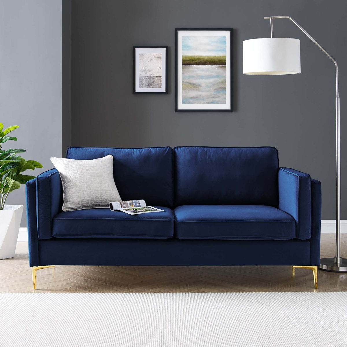 Kaiya Performance Velvet Sofa - Midnight Blue