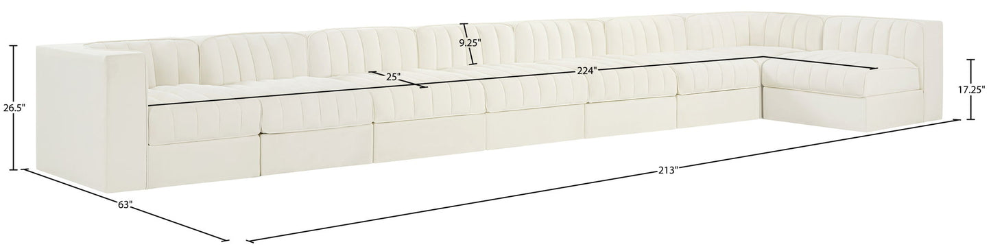 Rummi - Velvet Performance Fabric Upholstered 8 Piece Modular Sectional, L-Shaped (Right)