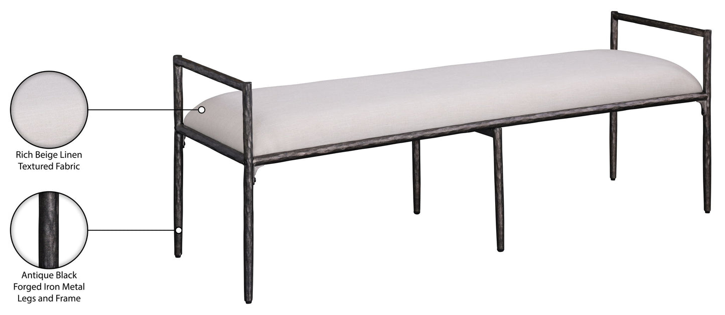 Axis - Linen Textured  Beige Fabric Upholstered Bench