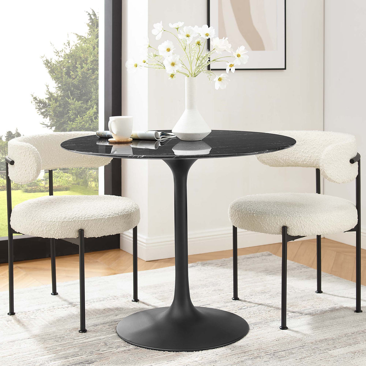 Lippa Round 36" Dining Table - Faux Marble, Black Black