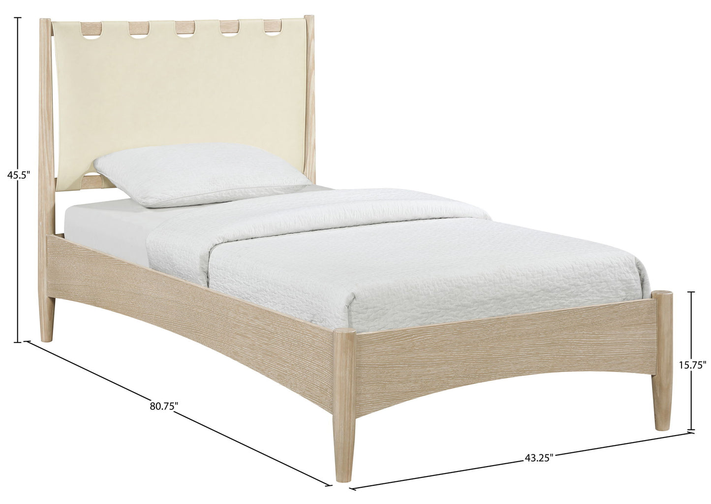 Santos - Vegan Leather Headboard And Wood Bed - Waxed Natural Frame