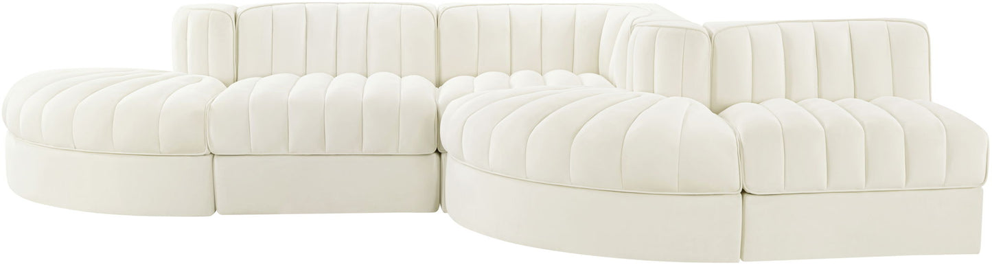 Rummi - Rounded Velvet Performance Fabric Upholstered 5 Piece Modular Sectional