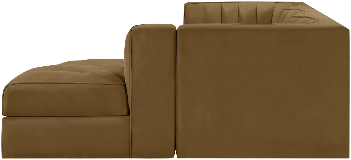 Rummi - Velvet Performance Fabric Upholstered 4 Piece Modular Sectional, With Reverse Corner Chair