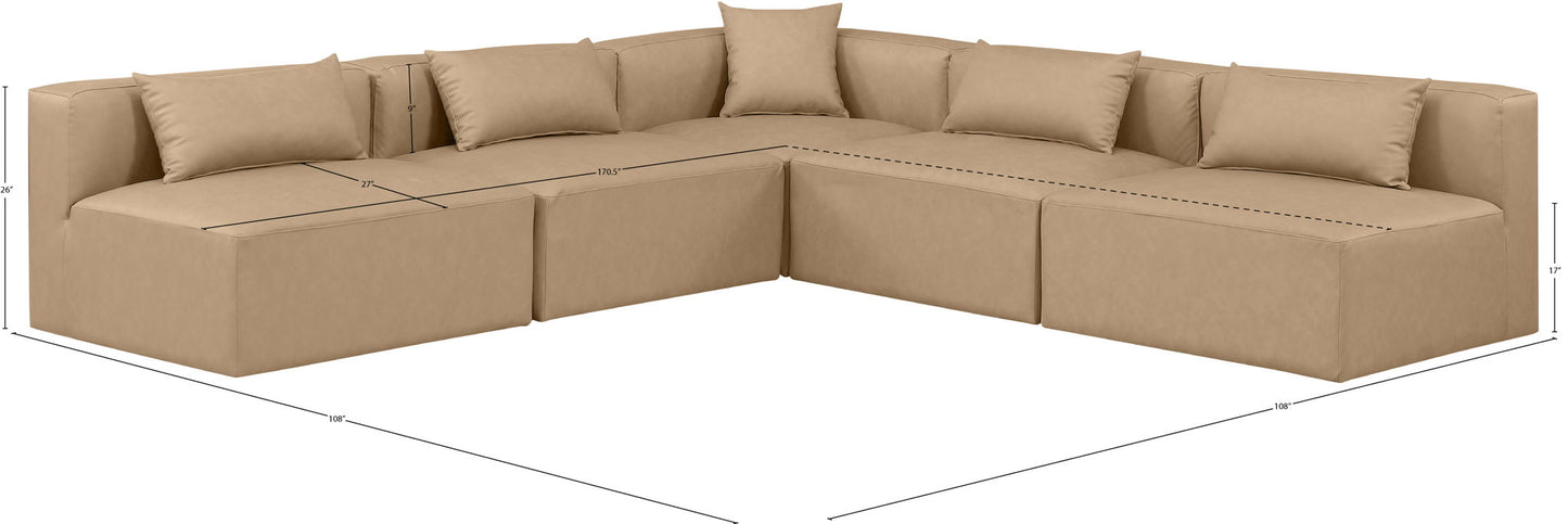 Cube - 5 Piece Modular Corner Armless Sectional - Tan