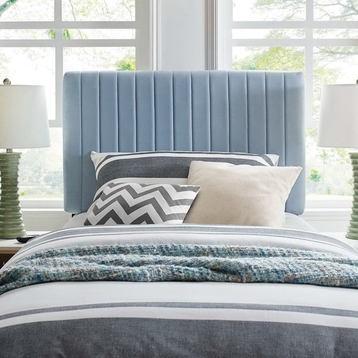 Keira Performance Velvet Headboard - Twin, Light Blue