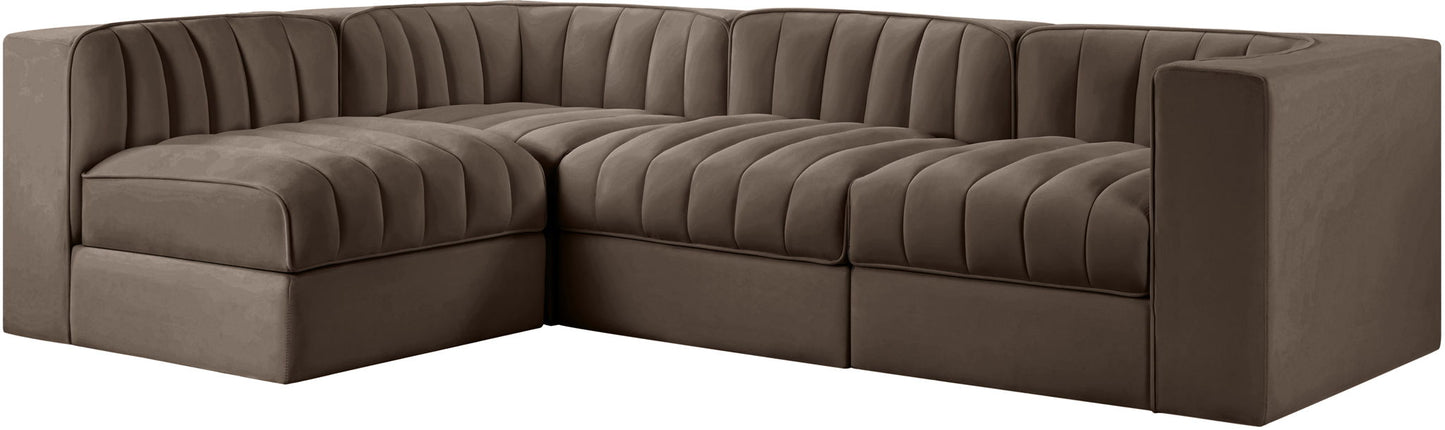 Rummi - Velvet Performance Fabric Upholstered 4 Piece Modular Sectional