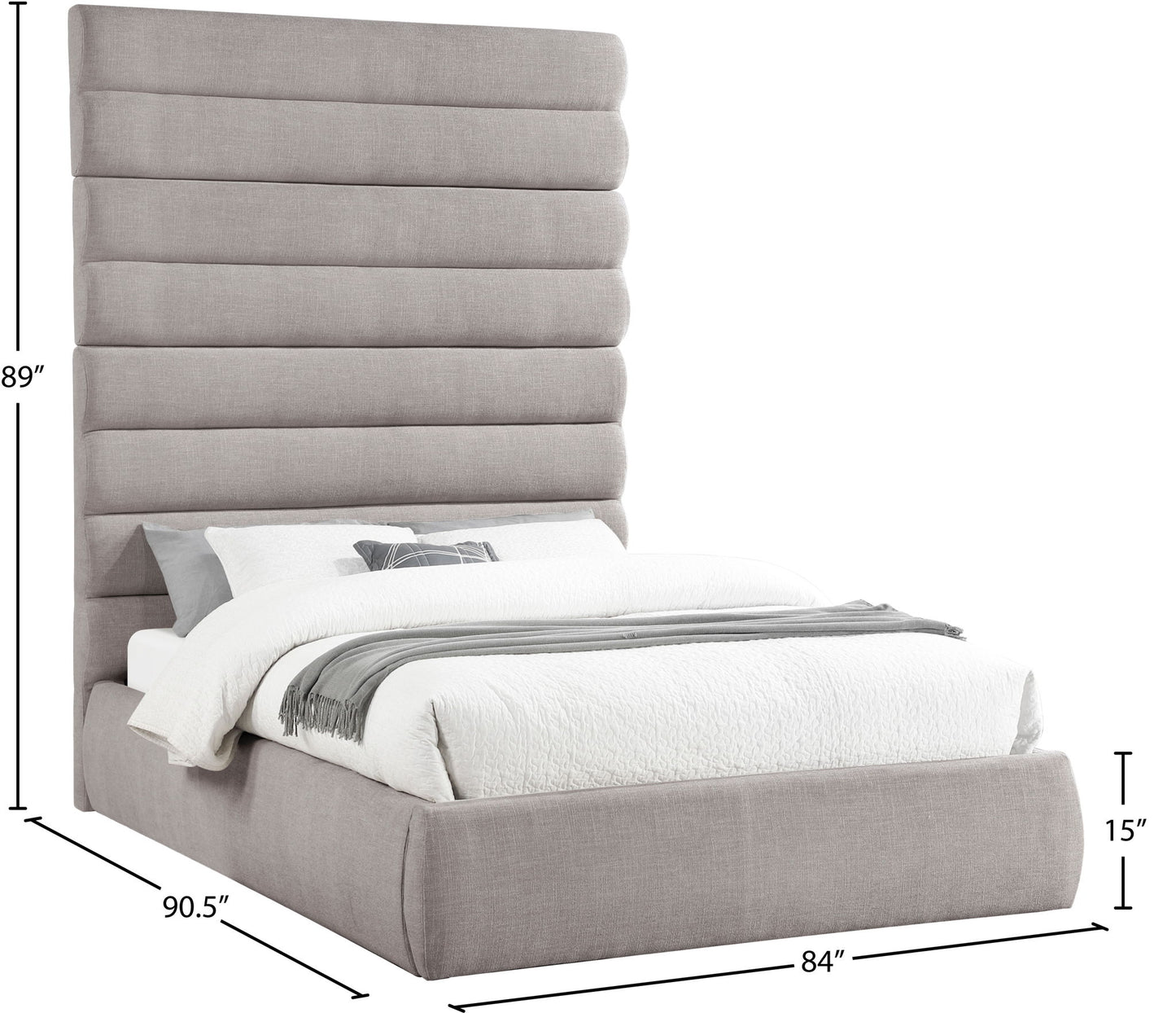 Adam - Linen Fabric Bed With 89" Headboard