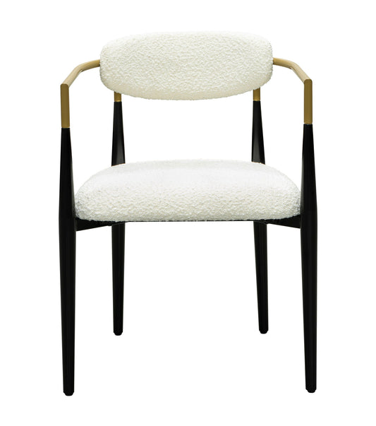 Jenson - White Dining Chair - Semi-Gloss Black /Brushed Gold / Ivory Boucle