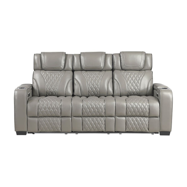 Apex Power Double Reclining Sofa with Center Drop-Down Cup Holders, Power Headrests, Storage Arms with Cup holders, Reading Lights, Wireless Charger, Air Massage and Heat, LED Lighting and Charging Ports