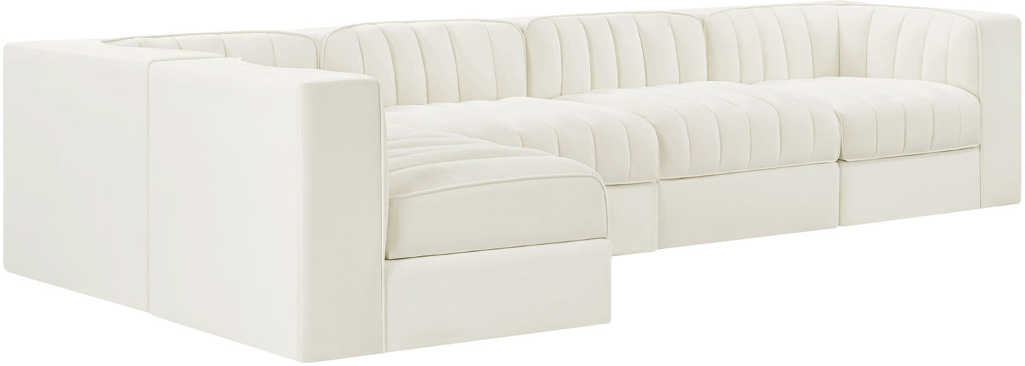 Rummi - Velvet Performance Fabric Upholstered 5 Piece Modular Sectional, L-Shaped (Right)