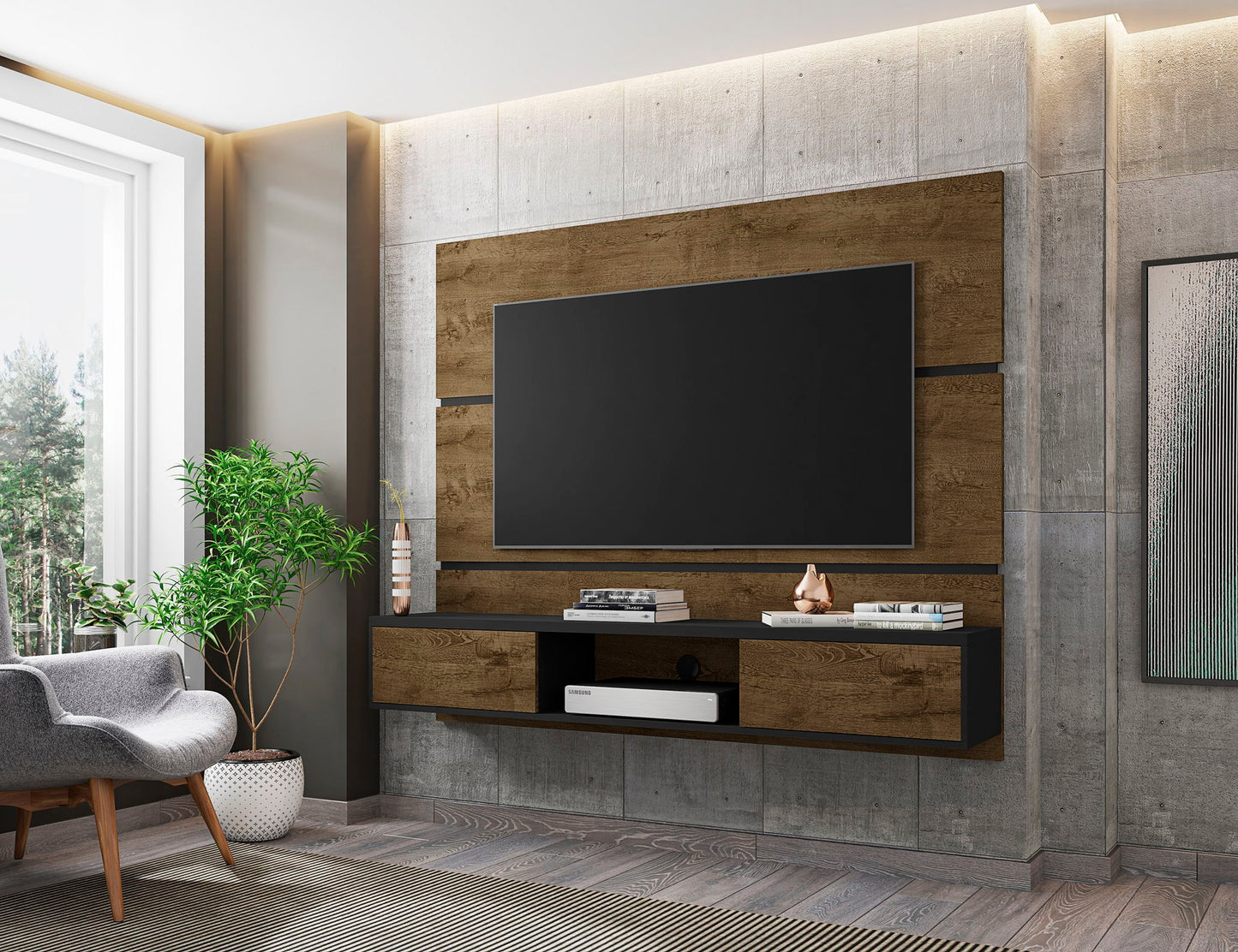 Vernon - TV Panel - Rustic Brown And Black