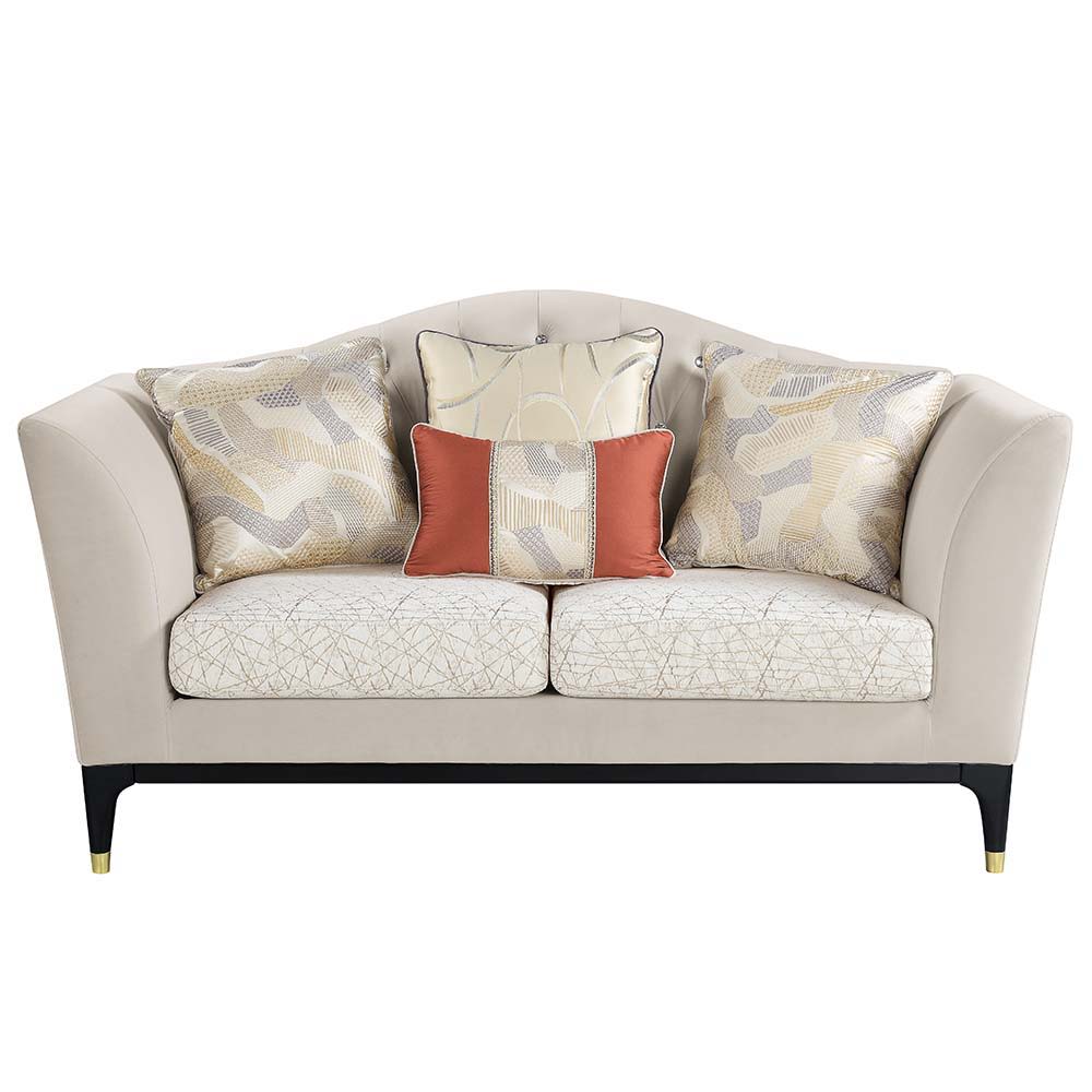 Tayden - Loveseat With 4 Pillows - Beige Velvet