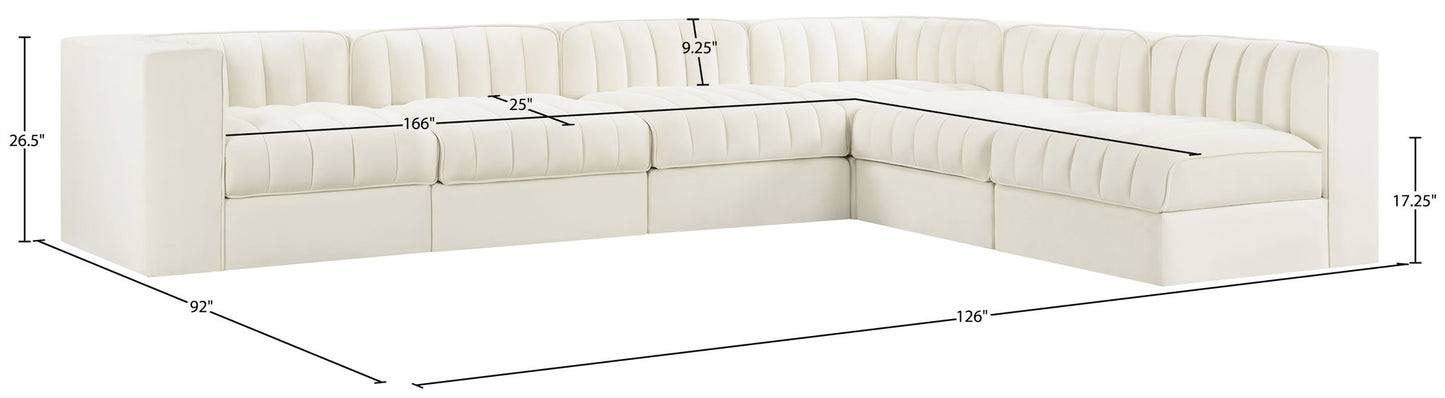 Rummi - Velvet Performance Fabric Upholstered 6 Piece Modular Sectional (With 3 Corner Chairs)