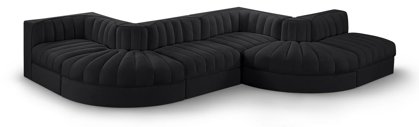 Rummi - Rounded Velvet Performance Fabric Upholstered 6 Piece Modular Sectional