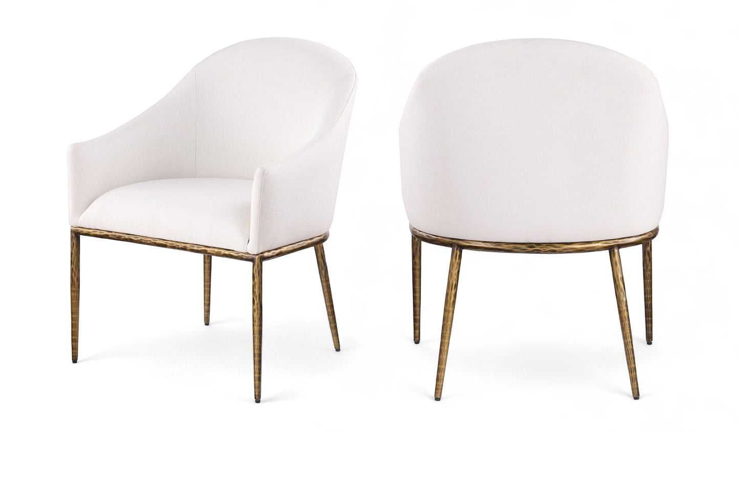 Ferro - Linen Textured Performance Fabric Upholstered Dining Arm Chair - Cream / Brushed Gold