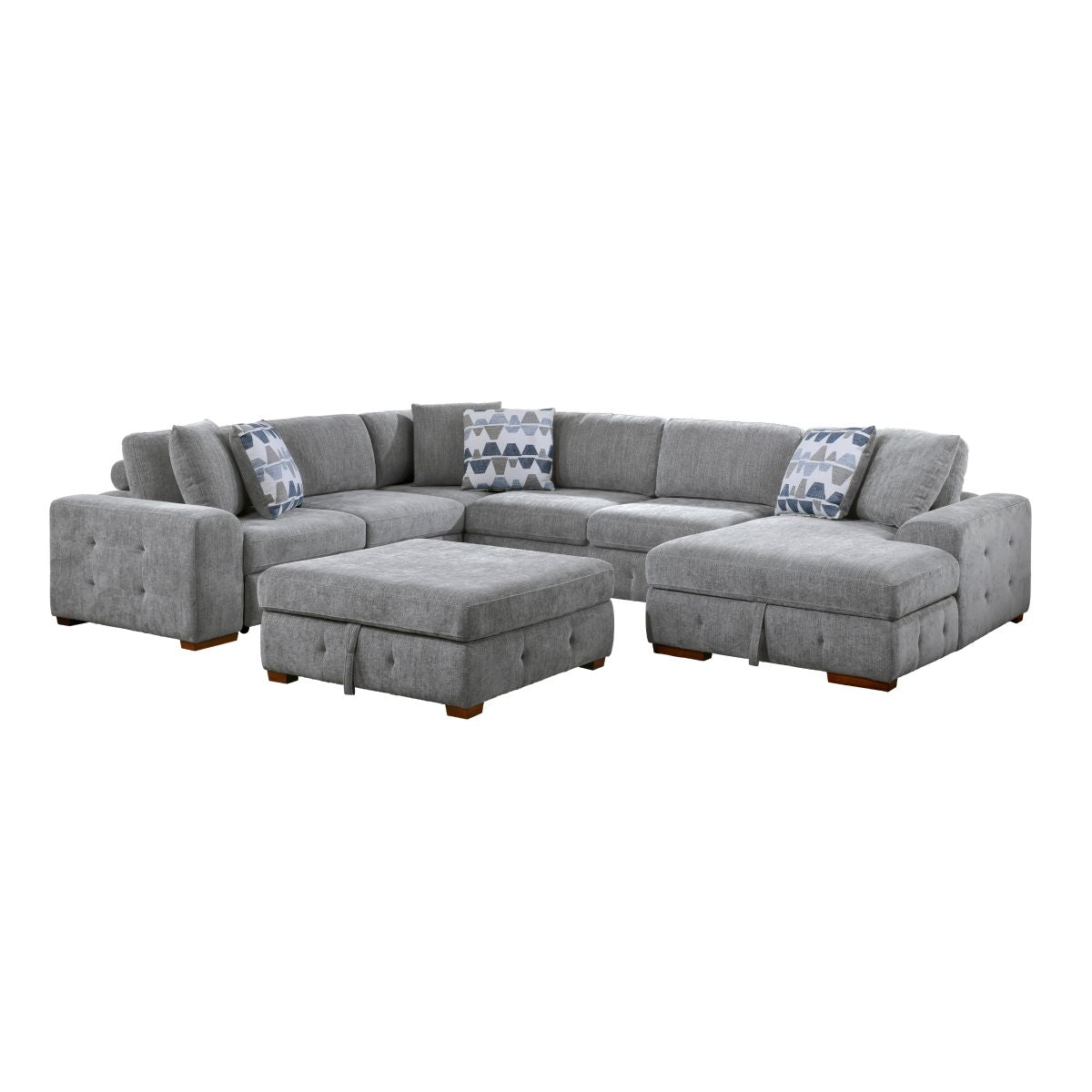 Raife 5-Piece Sectional with Right Chais, Pull-out Bed and Ottoman