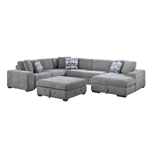 Raife 5-Piece Sectional with Right Chais, Pull-out Bed and Ottoman