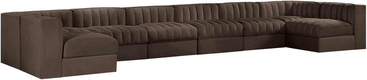 Rummi - Velvet Performance Fabric Upholstered 8 Piece Modular Sectional (With 2 Corner Chairs)