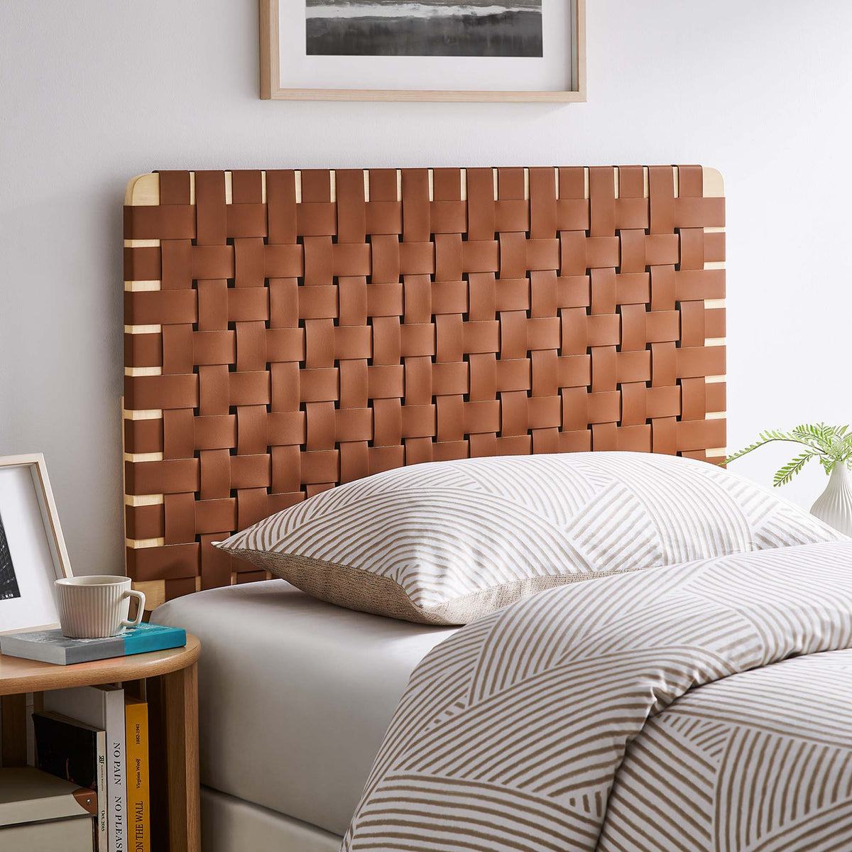 Sparta Weave Vegan Leather Headboard - Twin, Natural Brown
